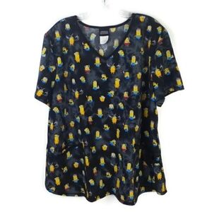 Minions Rise of Gru Black Minion Print Short Sleeve Scrub Top Womens XL